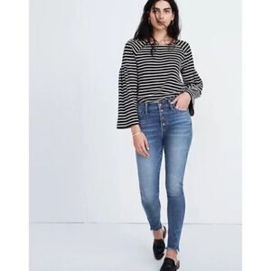 Madewell 10” High Rise Skinny Button Front Jeans Raw hem Womens Sz 26